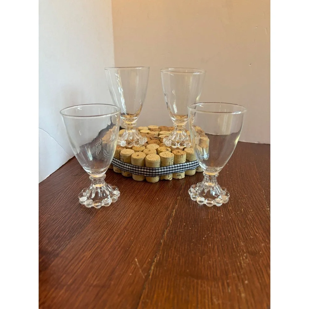 Vintage‎ Boopie Base Cordial Glasses Clear Beaded Foot Liqueur Stemware Set of 4